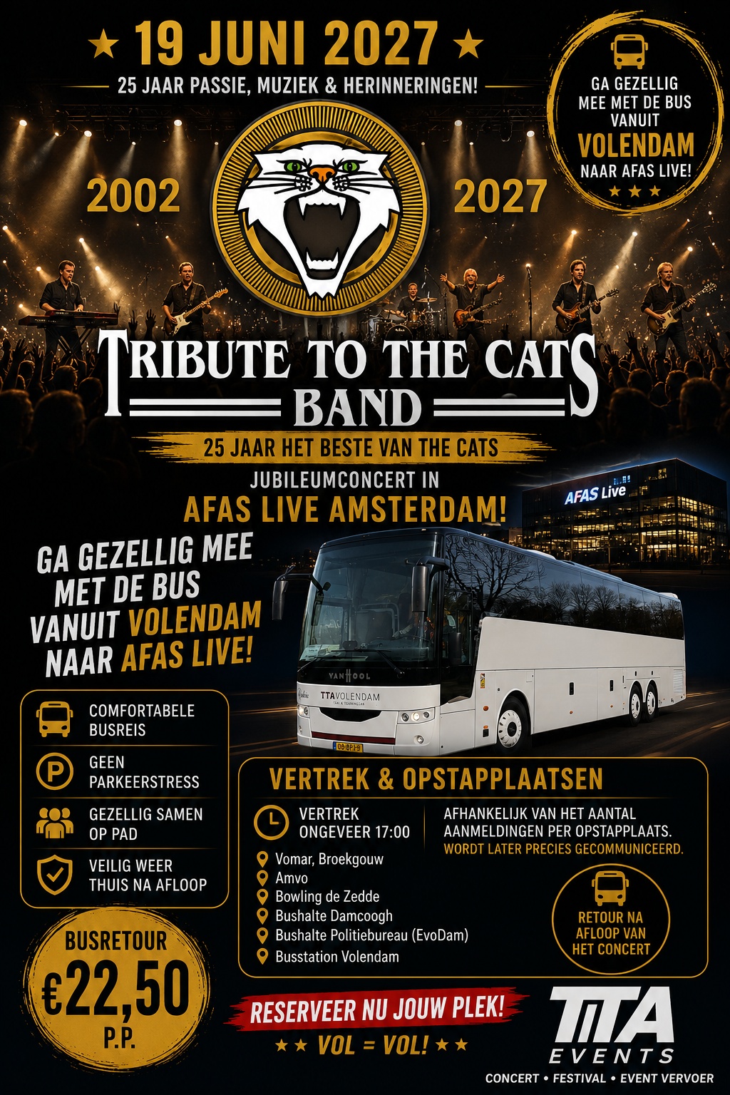 Vervoer Jubileum 25 jaar  **TRIBUTE TO THE CATS BAND 2027** Logo